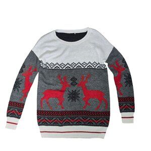 Unisex Festive Reindeer Christmas Sweater Holiday Knit Pullover size Large women